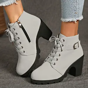 Women's Booties - Women's Platform Wedge Boots - Non-slip Rubber Sole - Imitation with a Zipper Closure in the Middle Heel - All Season - Winter - Party and Everyday Shoes - Inexpensive Women's Shoes, Women Shoes