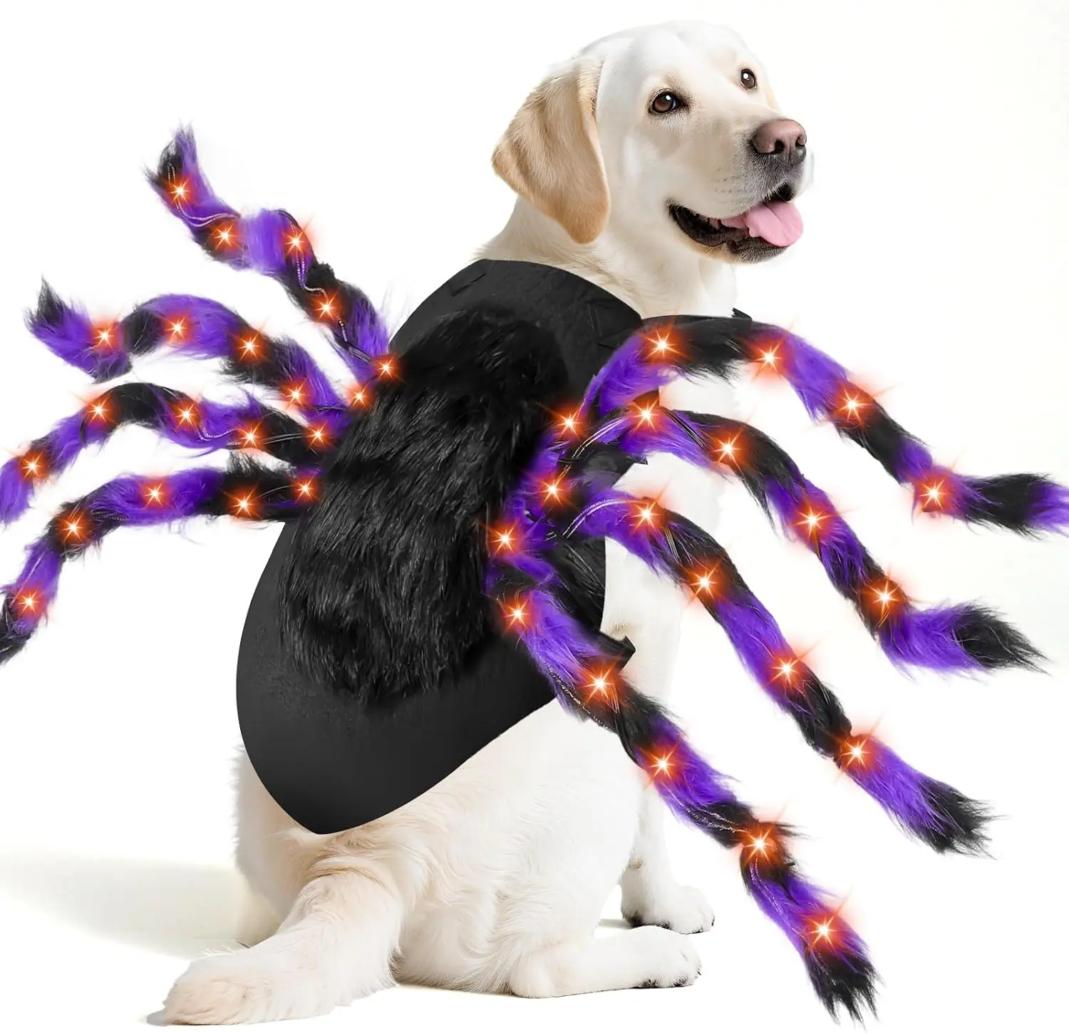 24 LED Spider Dog Halloween Costume for Small Medium Large Dogs, Furry Spider with LED Lights Puppy Pet Costume Outfits Clothes Funny Halloween Costume Party Cosplay