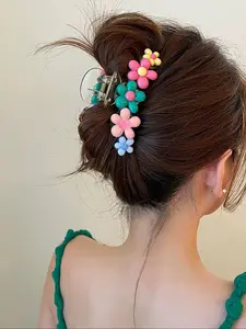 Cute Colorful Flower Design Hair Claw, Elegant Hair Accessories for Women & Girls, Minimalist Headwear Suitable for Thick Hair, Flower Hair Clip