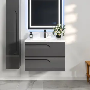 Joy 32 in. Gray Wall Mount Single Sink Bath Vanity with Porcelain Top and Integrated Sink