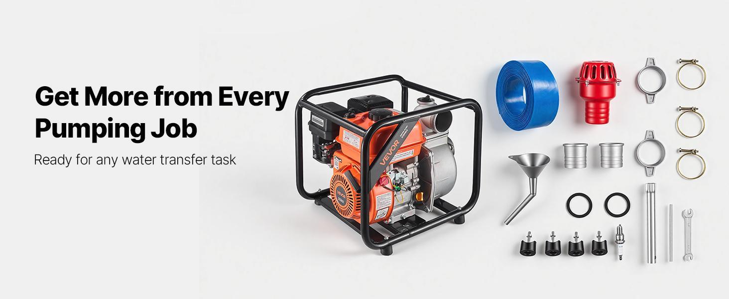 【BackToSchool】VEVOR 7HP Gas-Powered High Capacity Pond Pump, 3 in Semi Trash Water Transfer Pump, 242 GPM Portable Gasoline Engine, 25 ft Discharge Hose, Heavy Duty Frame Stand, Cast Iron Impeller, Aluminum Alloy Body, for Outdoor Farm Irrigation, Floodwa 【BackToSchool】VEVOR 7HP Gas-Powered High Capacity Pond Pump, 3 in Semi Trash Water Transfer Pump, 242 GPM Portable Gasoline Engine, 25 ft Discharge Hose, Heavy Duty Frame Stand, Cast Iron Impeller, Aluminum Alloy Body, for Outdoor Farm Irrigation, Floodwa