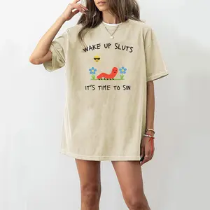 Wake Up Slts Washed short-sleeved shirt funny animal shirt meme graphic teesarcastic t-shirt cursed tshirt unhinged humor top viral t-shirt