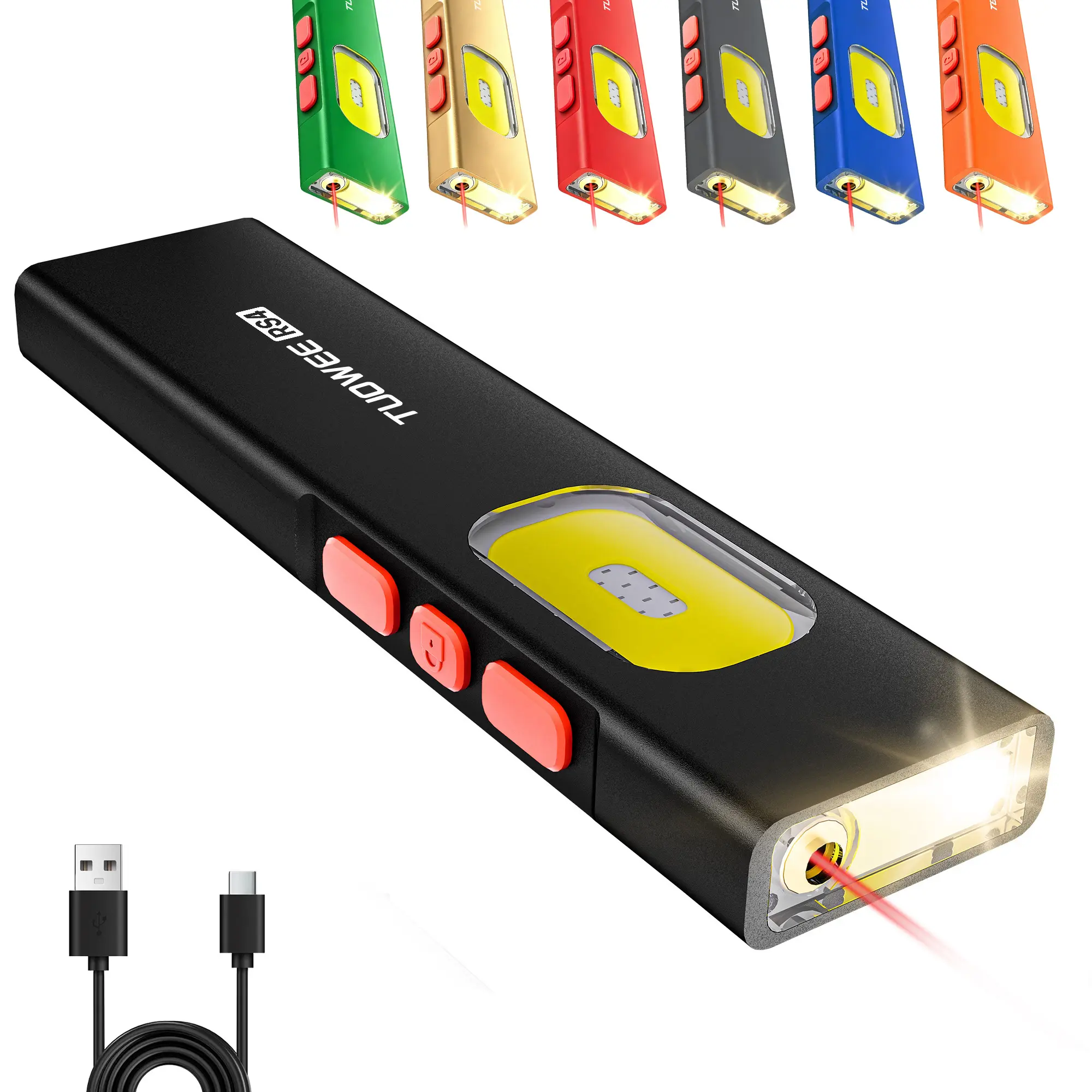 Flat edc flashlight, 11 lighting modes, infrared, red laser, work light, magnetic tail, rechargeable flashlight, power indicator, emergency, small flashlight, cob light