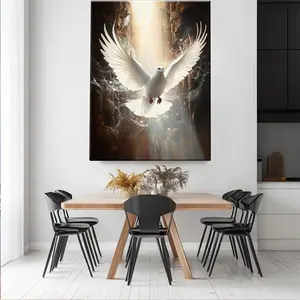 2D Flat, White Dove with Spread Wings Flying Art Print - Elegant Pine Wood Framed HD Canvas Wall Art, Serene Nature-Inspired Decor for Living Room, Bedroom, Office & Kitchen, Unique Home Decor, 2D Flat