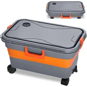 Collapsible Bucket 5.5 Gallon for  Washing,  Wash Bucket with Wheels, Handle, Drain Plug and Water Outlet, Foldable for Mop Cleaning, Camping, RV, Pet Bathing and Laundry