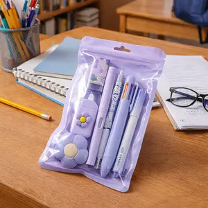 Cute School Supplies Set, 7 Pcs Kawaii Stationery Kit with 6-in-1 Ballpoint Pen, Gel Pen, Eternal Pencil, Highlighter, Eraser, Correction Tape and Utility Knife, Pink Office Supplies and Desk Accessories Gift for Students, Women, Teachers and Coworkers