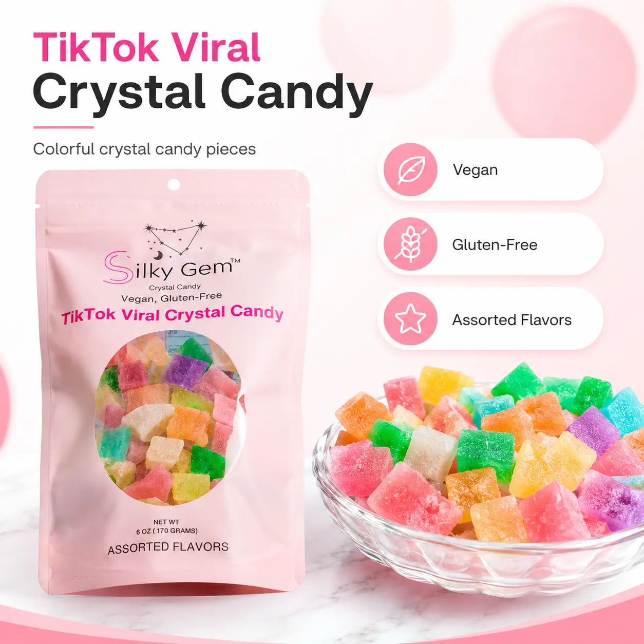 Silky Gem Crunchy Crystal Fruity Candy Snack Bites: The Whimsical Variety Pouch ASMR Candy Artisanal Bite-Sized Gems