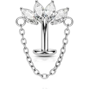 14G Belly Button Rings Dangle, Lotus Belly Navel Rings for Women, Threadless Push in Belly Navel Piercing Jewelry