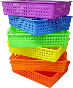 6 Pack Colorful Plastic Classroom Storage Bins for Organizing Papers, Pencils, Arts and Crafts Supplies Organiser