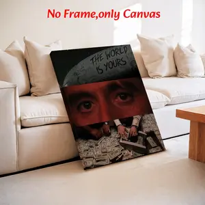 Gangster Wall Art, Scarface "The World Is Yours" Poster, Vintage Prints, Classic Crime Movie Graphic Printing, Red And Gray Canvas Decoration, Living Room & Man Cave Aesthetic, Perfect Housewarming Gift, Framed.