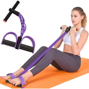 【2025 New】6-Tubes Resistance Bands with Handles & Foot Pedal Natural Rubber Anti-Slip Fitness Bands for Women Men Abdomen Waist Arm Leg Stretching Training