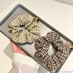 2026 New Korean Academy Plaid Scrunchie, Ins Sweet Soft Elastic Hair Band, Comfortable Hair Accessories Ideal for Ponytail, Bun Hairstyle & Daily Casual Outfits