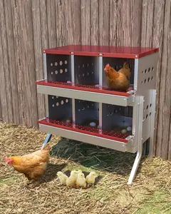 Metal Chicken Nesting Box for Laying Eggs, Rustproof Wall-mountable Roll Away Chicken Laying Boxes for Hens, Waterproof, Ventilated with Perch, 6 Compartments with Legs, Red Bird Cages Durable Iron Cage Enclosure