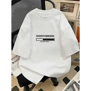 Overthinking Men's Daily T-Shirt |   Loading Bar Please Wait Funny Print Pattern, Versatile Casual Fashion Look, Regular Crew Neck Shape, Short Sleeve Perfect For Leisure Outings And Daily Casual Scenes
