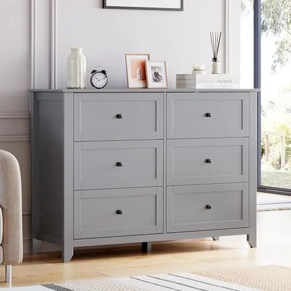 grey 6 drawer double dresser Woodrow 6 Drawer Dresser in Gray 2042-5 main image 0