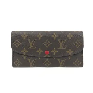Pre-owned Louis Vuitton Canvas Small Leather Goods Monogram Emilie Wallet Red JV0080 NO2