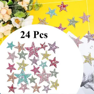 24 Pieces Star Patches Iron on Rhinestone Adhesive Sequin Glitter Star Patches Appliques for Clothing Jeans Repair Decoration party  supplies gift