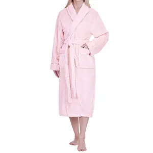 PAVILIA Women Plush Fleece Robe, Soft Textured Bathrobe, Lady Cozy Spa Long Robe, Fuzzy Satin Waffle Trim