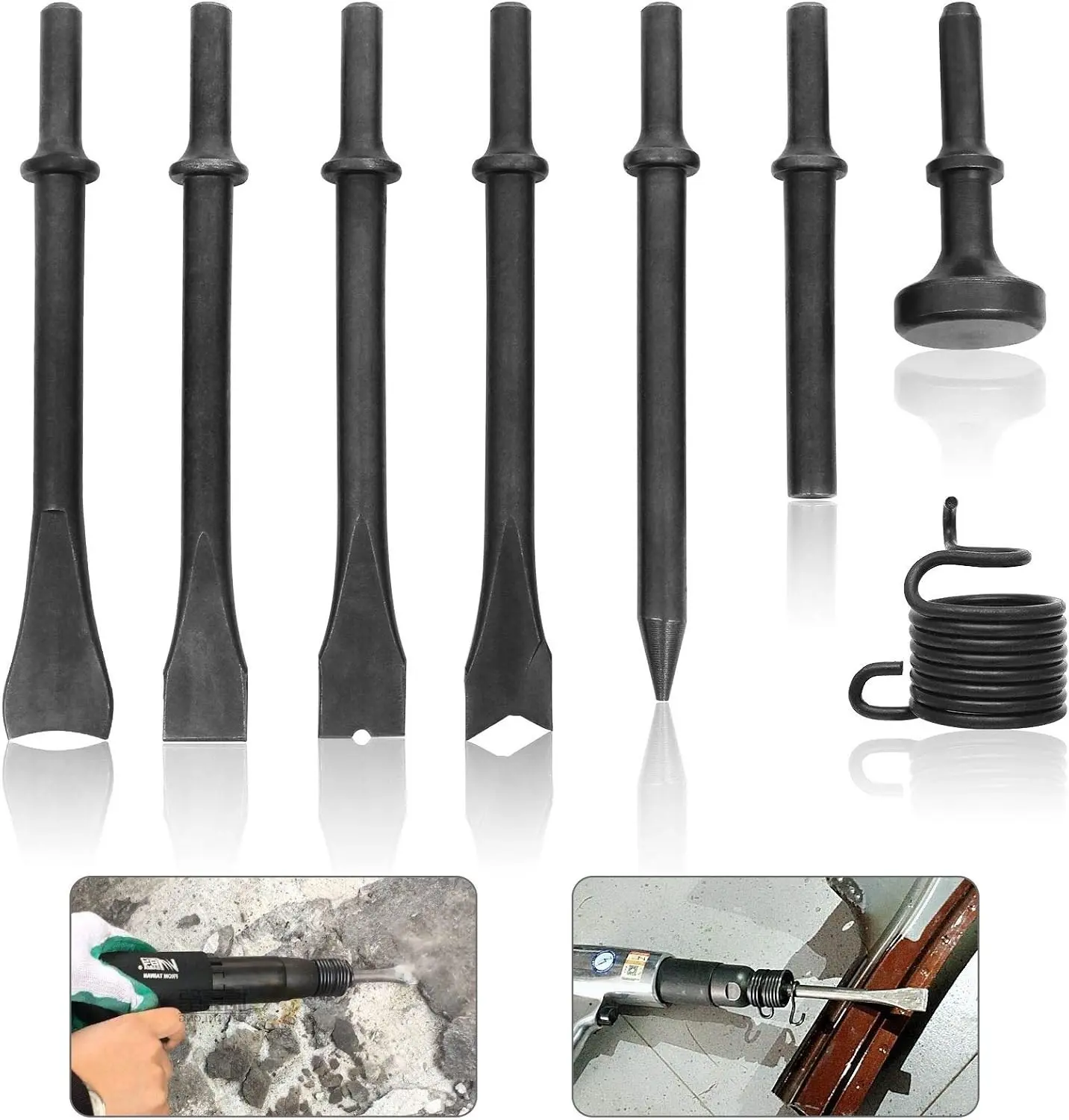 8 Piece Pneumatic Air Chisel Set with Hammer Punch & Chipping Bits Tool