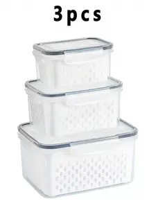 3pcs Freshness Preservation Boxes Silicone Sealed Containers Multipurpose Plastic Reusable Rectangle Latch Box Freezer Safe Fruit Vegetable Crisper Dumpling Meat Eggs Ginger Garlic Onion Food Storage Containers Kitchen Utensil