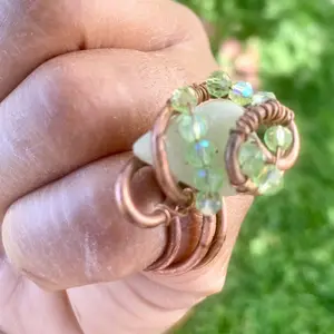 Copper Wrapped Green Adventuring Crystal Ring