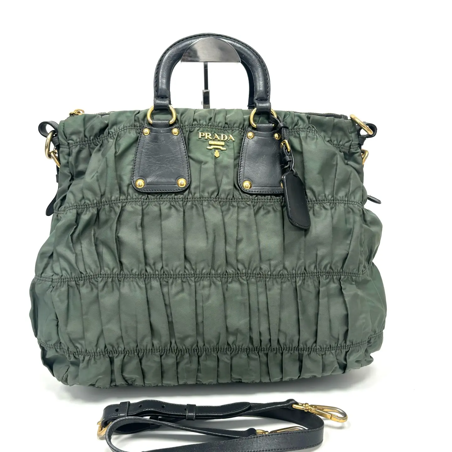 Pre-owned PRADA Ruched Nylon Crossbody Bag 34cm, Chain, Zip, Handle, Style N23037088, Crossbody Bags