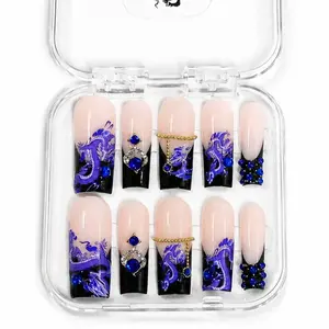 Blue Midnight Dragon Handmade Press on Nails Reusable