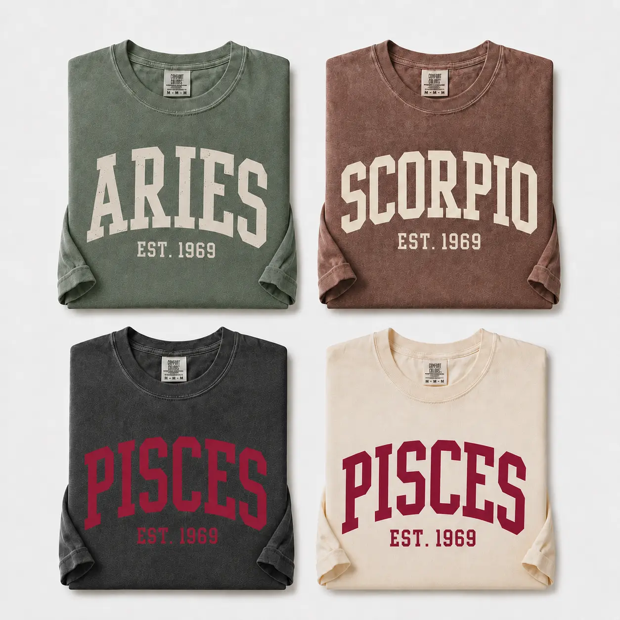 [LEAVE A NOTE] Personalized 12 Zodiac T-Shirt, Custom EST Year Astrology Tee, Vintage College Star Sign Shirt, Birthday Gift for Women