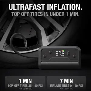 UltraFast Cordless Tire Inflator – Portable Battery-Powered Air Compressor Pump – 17 SLPM Airflow Inflates 0–40 PSI in 7 Minutes – Digital Gauge + Auto-Shutoff
