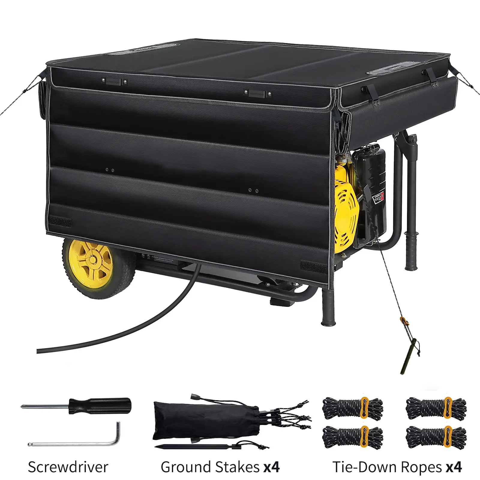 Generator Running Cover, Waterproof All-Weather Canopy, Heavy-Duty Tear-Resistant Tarp, Ventilated Design, Fits Most 4000–13000W Open-Frame Generators (Black)