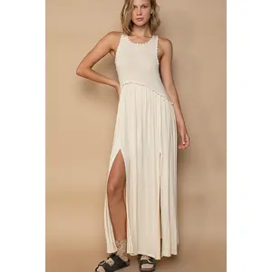 POL Sleeveless Back Zipper Front Slit Maxi Dress