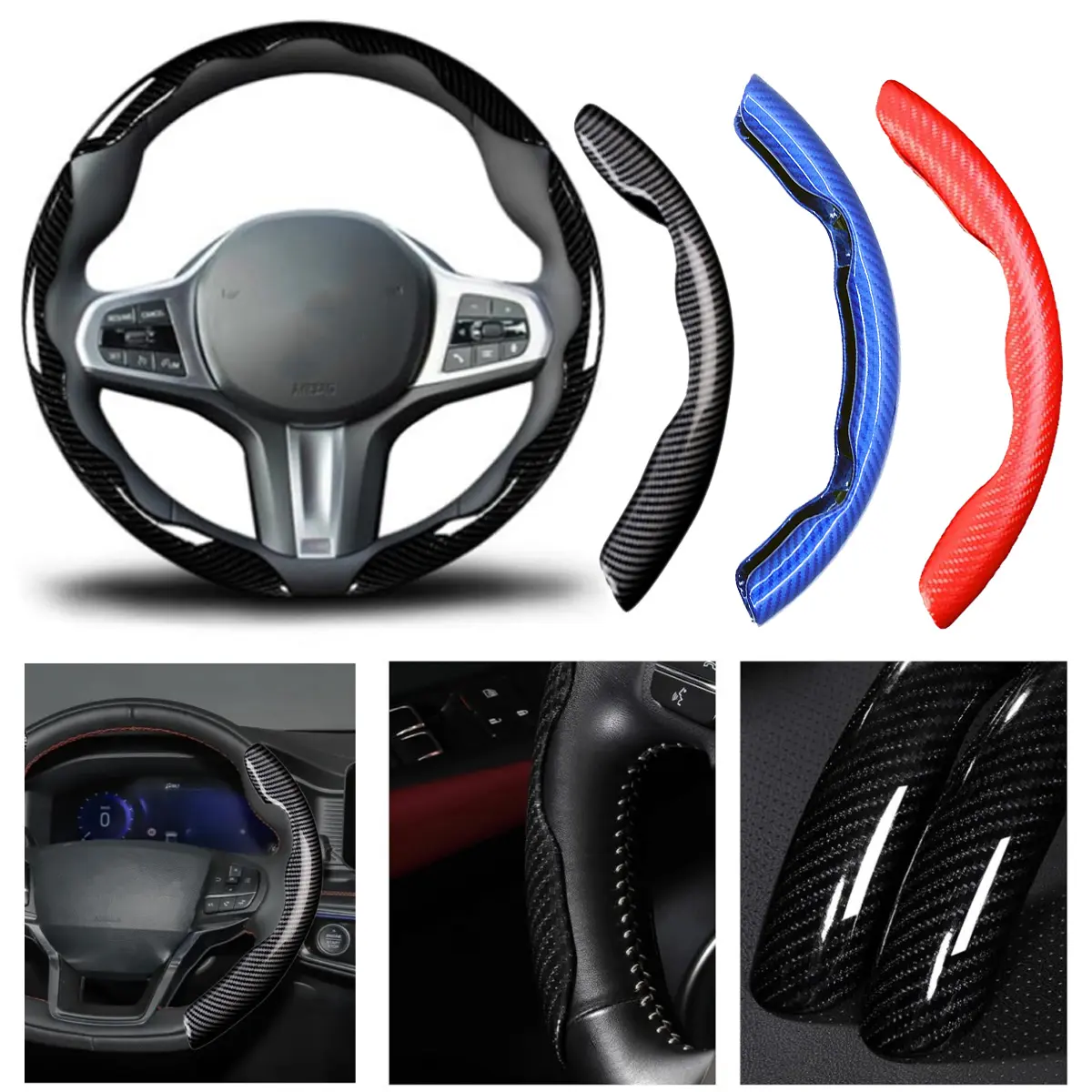3PCS Carbon Fiber Steering Wheel Cover - Anti-Slip, Scratch-Resistant, Sweatproof, Easy Installation, Enhanced Safety - Universal Fit for 14-16 Inch Wheels - Car Interior Accessory for Cars, SUVs, Trucks