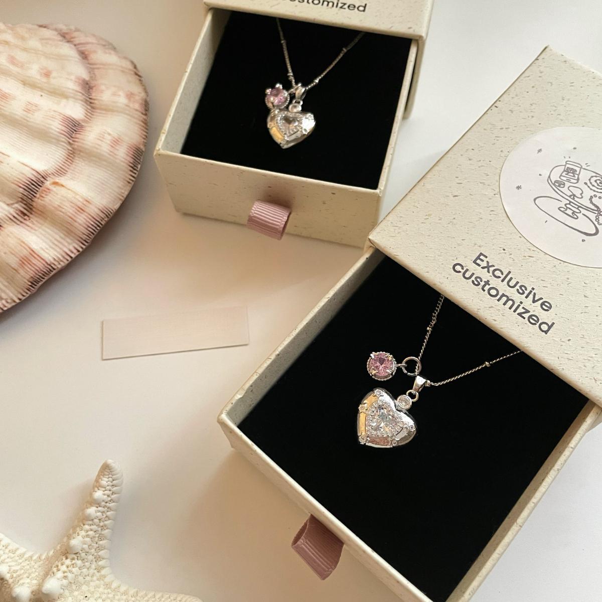 Cute Puffy Heart Sparkle Pendant Necklace, Dainty Pink Charm Detail, Elegant Feminine Statement Jewelry, Stackable Everyday Accessory, Perfect Gift for Fashion Lovers