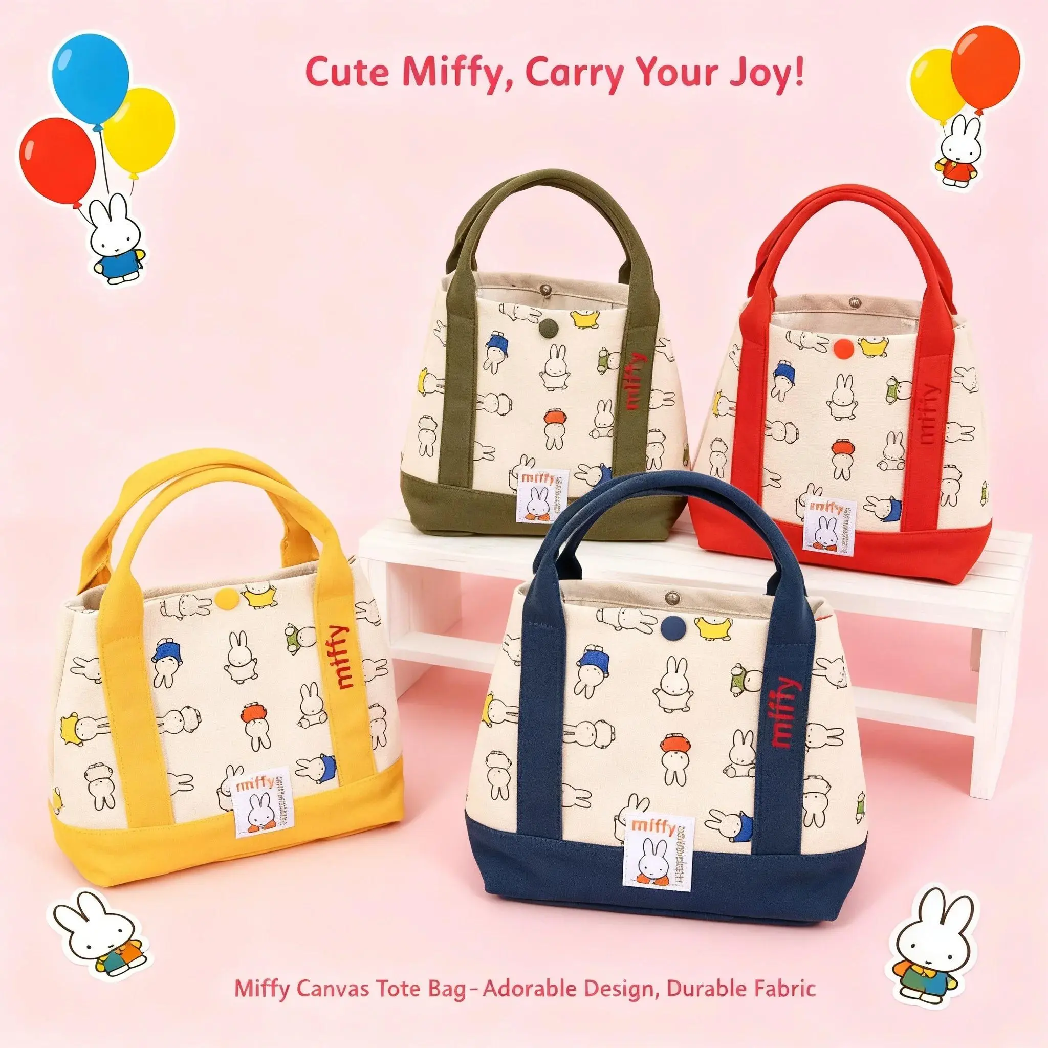 Miffy Kawaii Cartoon Rabbit Canvas Embroidery Handbag Bento Multifunctional Storage Bag Girl Gift Fashion Cute