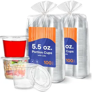 (200 Sets - 5.5 oz.) Plastic Cups, Clear Portion Snack, Yogurt, Parfait Cups, Pudding Cups, Souffle Cups, Dessert Cups, Disposable Containers with  5.5oz.
