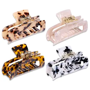 4PCS Hair Claw Clips, Acrylic Hair Banana Barrettes, Celluloid French Butterfly Jaw Clips,Tortoise Shell Grip Pin Teeth Clamp -Leopard print Stylish Hair Accessories for Women Girls,Long Size