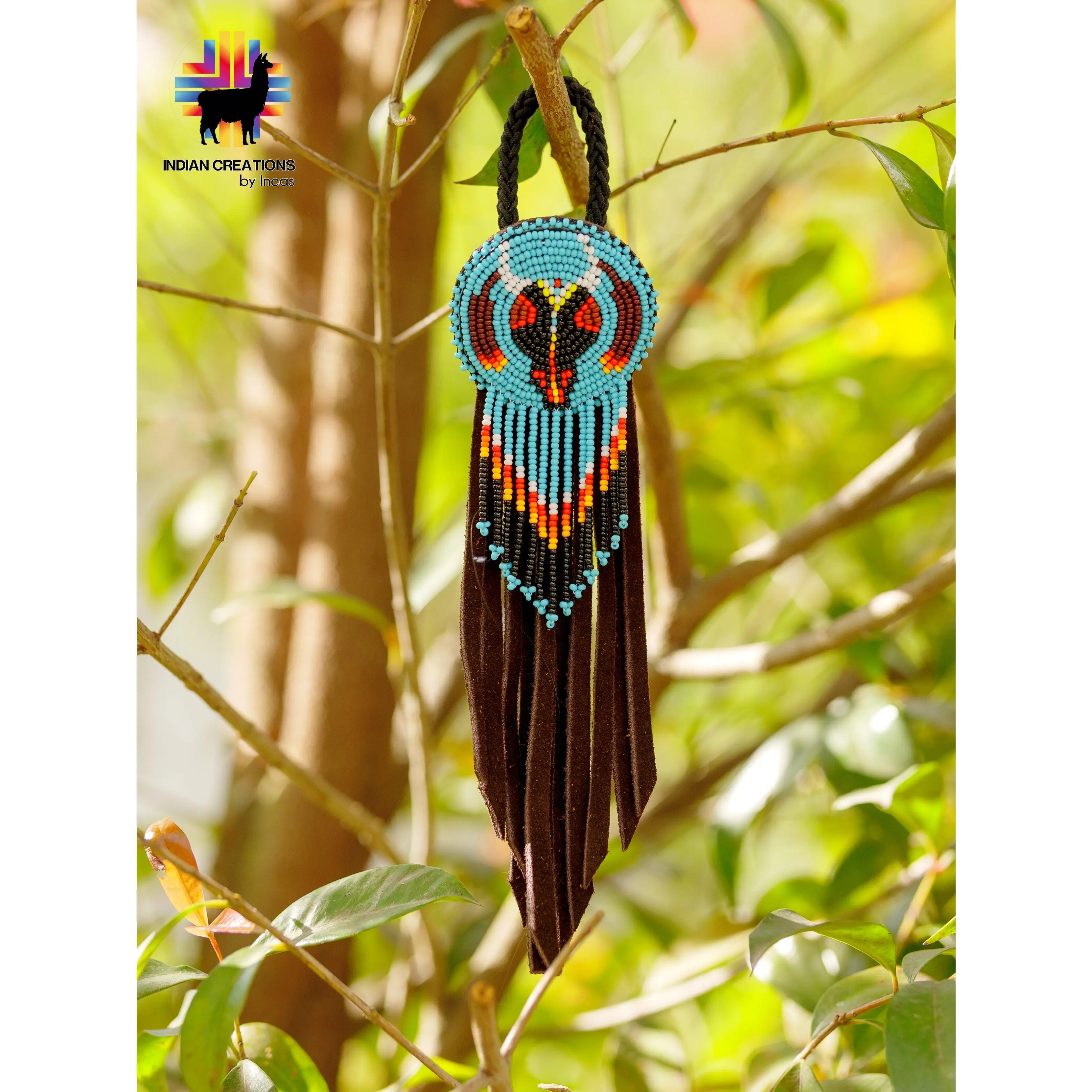 Handmade Leather Hair Tie. Beaded Hair accessories. Made in Ecuador. Boho and Chic.