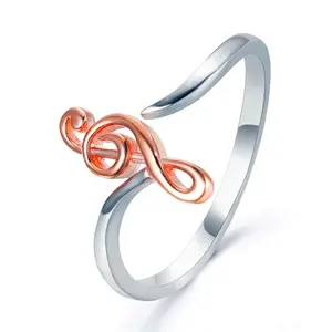 Two-Tone Music Note Ring – Adjustable Open Band for Women, Everyday Personalized Jewelry Gift