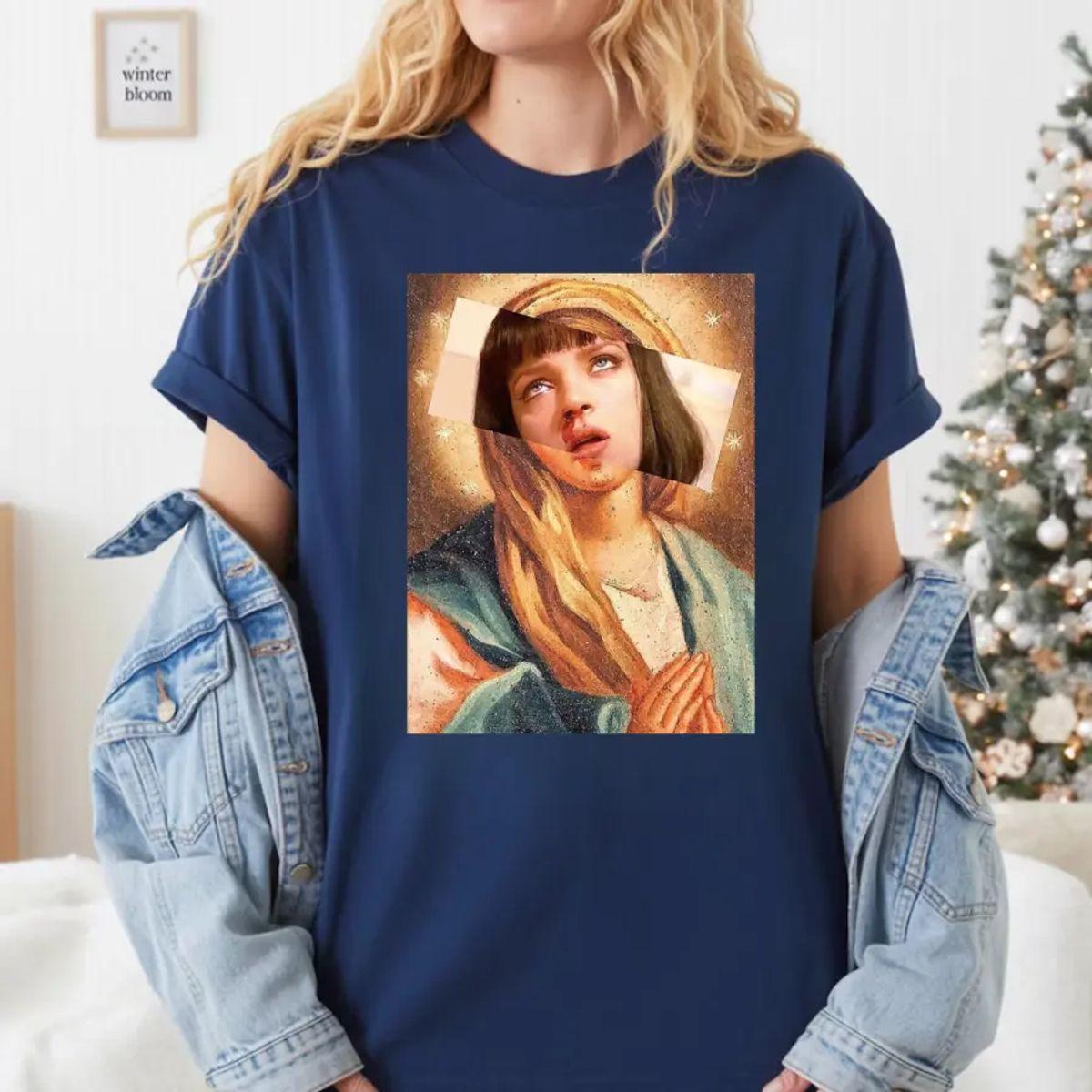 Pulp Fiction Virgin Mary Mia Wallace T Shirt, Pulp Fiction Shirt, Uma Thurman Sweatshirt, Vintage 90s Crime Movie Aesthetic Hoodie, Movie Fan Shirt For Men Women, Unisex Sweater Pullover Tee
