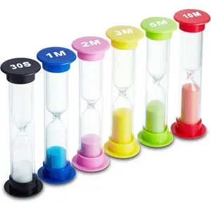 Sand Timer 6 Colors Hourglass Sandglass Sand Clock Timer 30sec / 1min / 2mins / 3mins / 5mins / 10mins (Pack of 6).for Classroom Game Home Office, Toothbrush Timer for Children Kids
