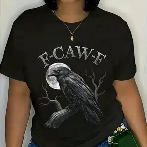 F-CAW-F T-Shirt – Featuring Bold Raven Design with Full Moon , Perfect for Summer Nights , Ideal for Back to School, Unisex Graphic Tee , Edgy and Gothic Style , Unique Animal Print , Dark Aesthetic Apparel
