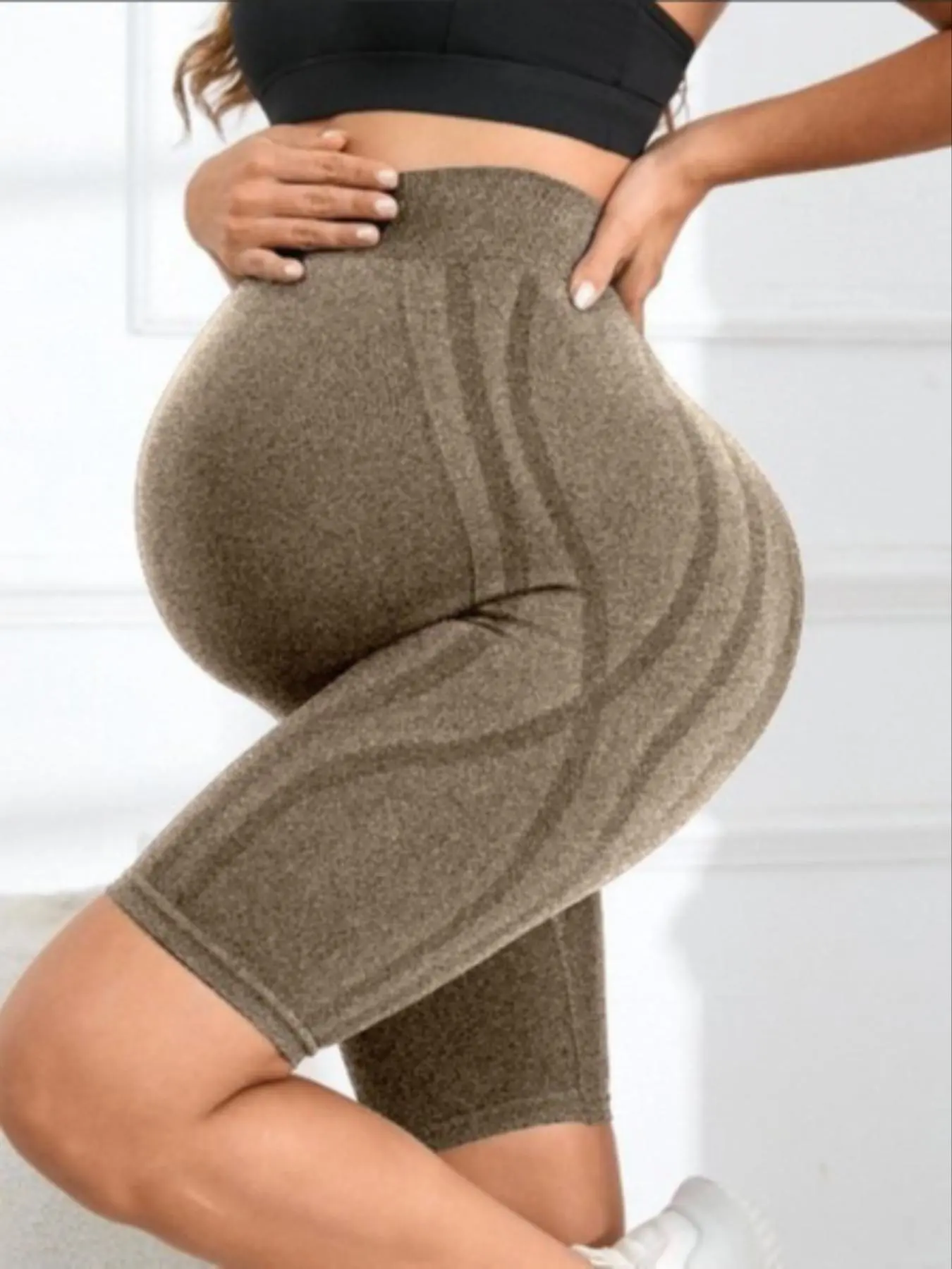 Women's Solid Color Over The Belly Maternity Leggings, Casual Comfy Breathable High Waist Skinny Pants for Pregnancy & Postpartum, Maternity Bottoms for All Seasons, Maternity Apparel