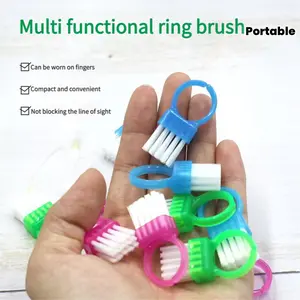 2/4 Pcs Dopamine Mini Ring Brush, Finger Buckle Dust Cleaning Brush, Portable Nail Cleaning Brush, Universal Small Finger Ring Brush for Daily Beauty Cleaning Tools