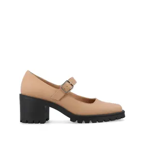 GLADYS MARY JANE HEELS IN VEGAN LEATHER - Tan PU