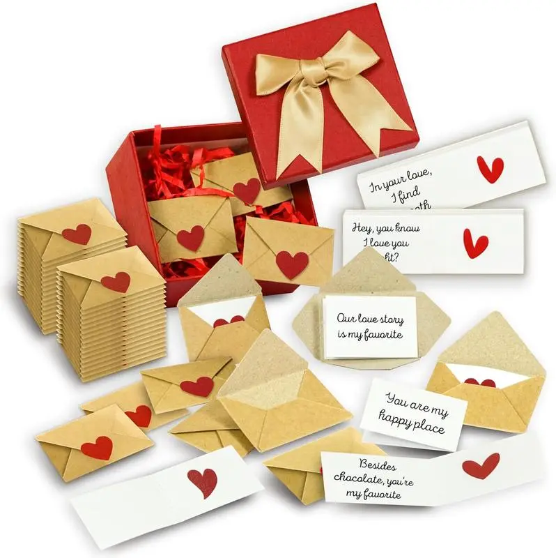 DIY Love Notes Box ,Mini Blank Cards & Envelopes for Him/Her, Valentine Envelope Boxes, Valentine’s Day Love Cards with Heart Stickers, Say It in a Way They'll Keep Forever