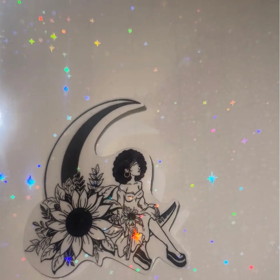 Melanin Woman Pondering the Moon Vinyl Sticker
