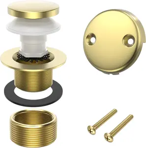 Brushed  Tub Drain, Brass Bathtub Drain Kit with Hair Catcher, Tip- Bath Drains and Overflow Replacement kit, Tub Drain Stopper with Two-Hole Overflow Faceplate Conversion kit Assembly