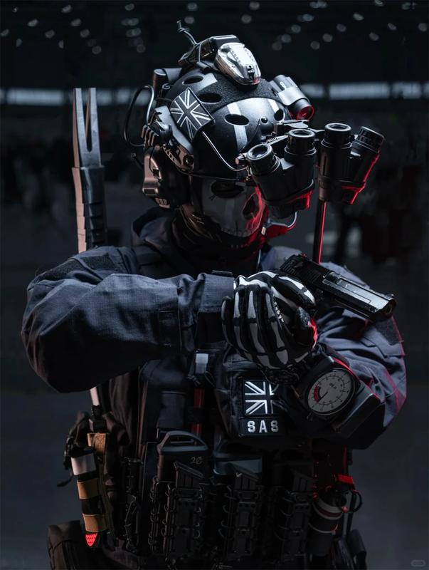 AQzxdc Airsoft Cod 19 Night Raid Ghost Cosplay Full Set of Equipment Ghost Tactical Mask Tactical Vest & Hemlet Set for Halloween Cosplay Party Full Set of Ghost Suits, Masks, Cosplay Props Patellaband Tactical Accessories Womenswear Clothes Costumes