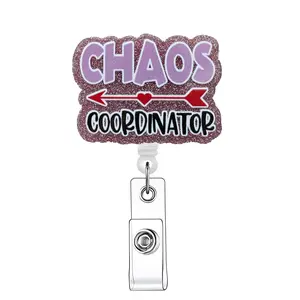 Chaos Coordinator Acrylic Badge Holder, Badge Buddy Nursing, 1 Count Retractable Badge Reel with Clip for Nurses, Doctors, Students & Office Staff