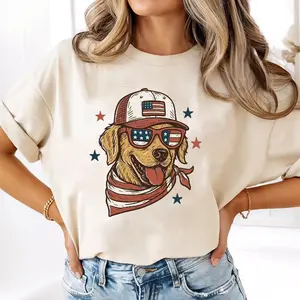 Comfort Colors Golden Retriever 4th of July T-Shirt, Patriotic Dog Lover Tee